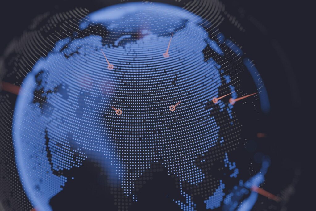 A close up of a blue and black globe